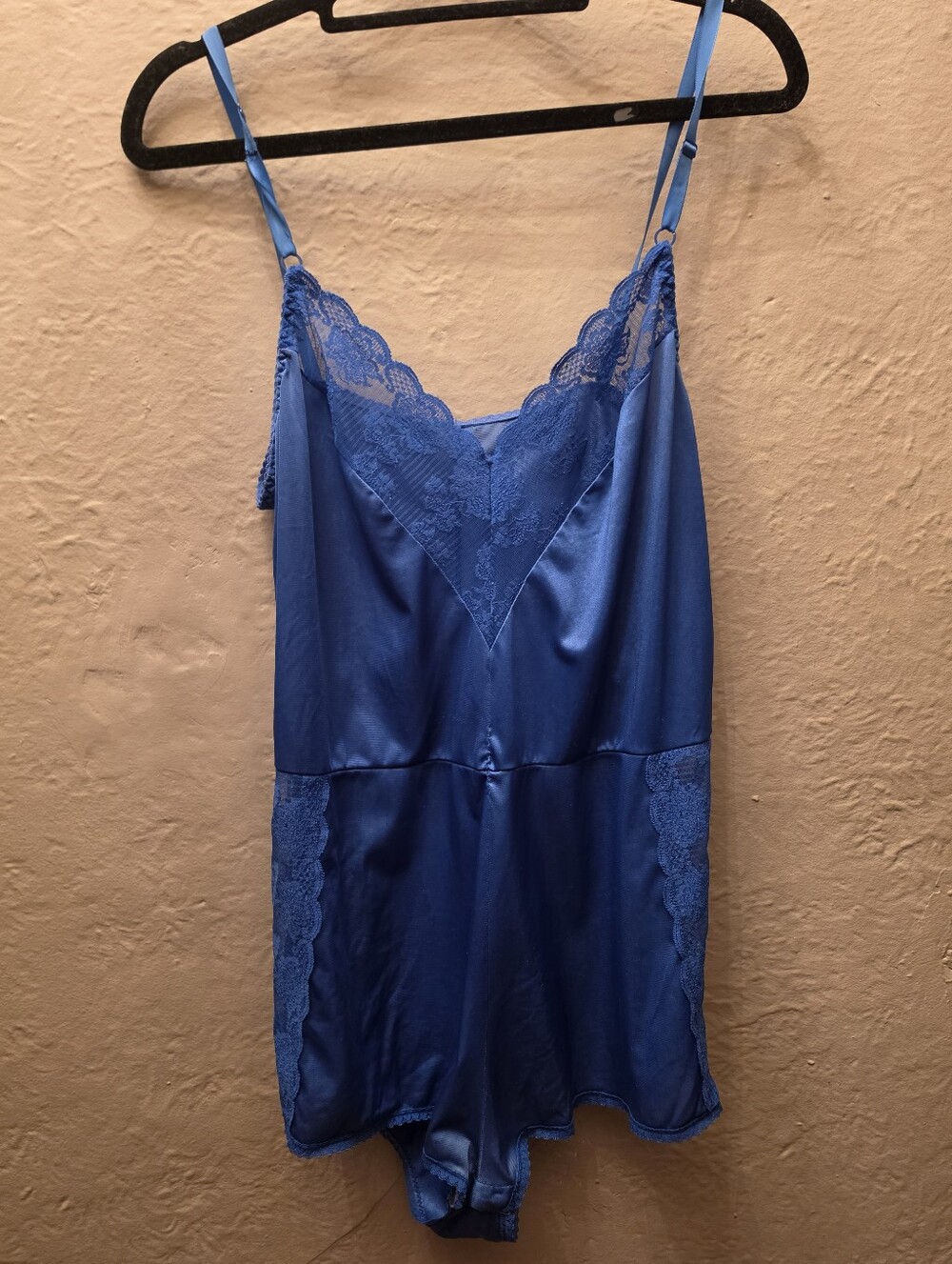 Vintage Blue Satin Lace Teddy Bodysuit Lingerie